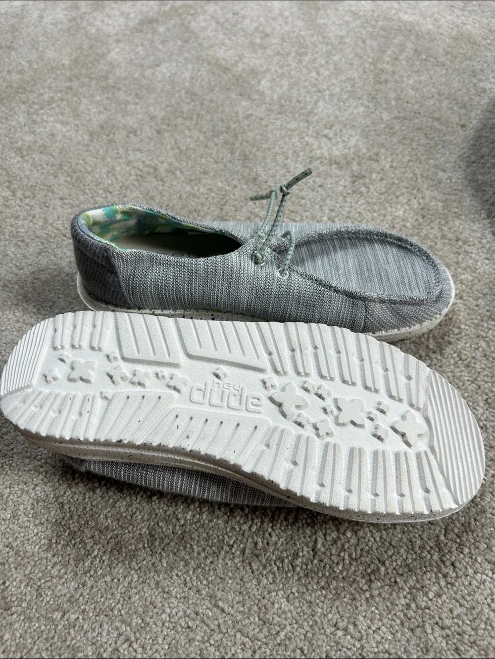 Hey Dude Slip-On Loafers in Light Gray with Green Accents